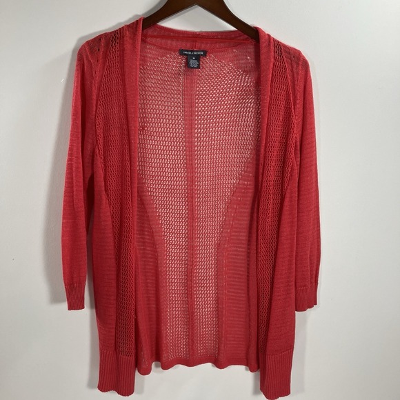 Chelsea & Theodore Women's Coral Open Cardigan Crochet Knit Sweater Boho Sz M - Picture 1 of 7